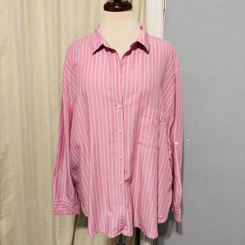 Jachs Girlfriend New York Pink White Stripe Button Down Shirt Top Women‎ 2X